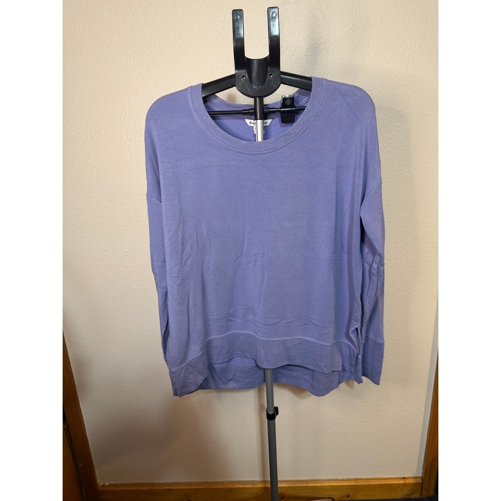 Athleta Coaster Luxe Sweatshirt Purple Periwinkle Crewneck High Low Hem Large